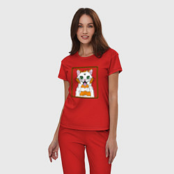 Пижама хлопковая женская Кот с улыбкой, цвет: красный — фото 2