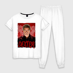 Пижама хлопковая женская Dexter Декстер постер, цвет: белый