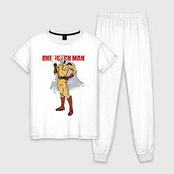 Пижама хлопковая женская Сайтама в ободранном костюме One Punch-Man, цвет: белый