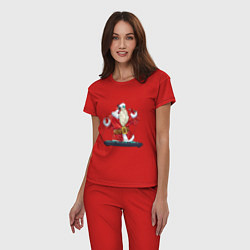 Пижама хлопковая женская Санта музыкант, цвет: красный — фото 2