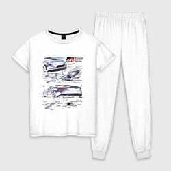 Пижама хлопковая женская Toyota Gazoo Racing sketch, цвет: белый