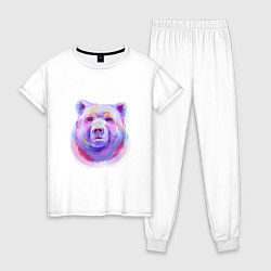 Пижама хлопковая женская Неоновый медведь, цвет: белый