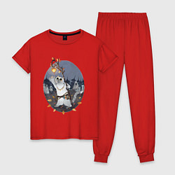 Пижама хлопковая женская Кот-друид, цвет: красный