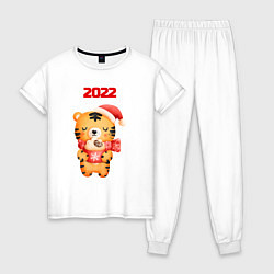 Пижама хлопковая женская Праздничный тигренок 2022, цвет: белый