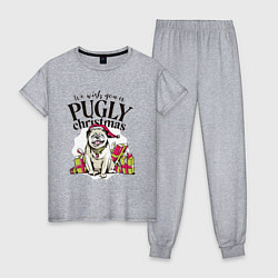 Пижама хлопковая женская Pugly Christmas, цвет: меланж