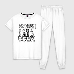 Пижама хлопковая женская Карикатура на группу System of a Down, цвет: белый