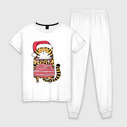 Пижама хлопковая женская Недовольный повар - тигр, цвет: белый
