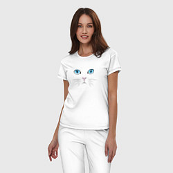 Пижама хлопковая женская Белый кот 01, цвет: белый — фото 2