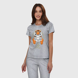 Пижама хлопковая женская Тигр в раме, цвет: меланж — фото 2