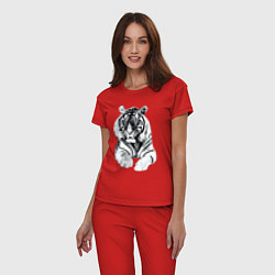 Пижама хлопковая женская Тигр белый, цвет: красный — фото 2