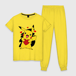 Пижама хлопковая женская ПИКАЧУ И СЕРДЕЧКО POKENON PIKACHU LOVE, цвет: желтый