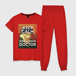 Пижама хлопковая женская Успокойся и сходи к хорошему доктору!, цвет: красный