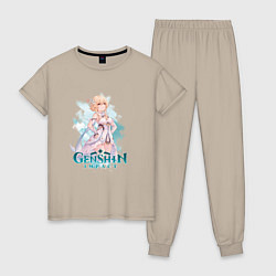 Пижама хлопковая женская Люмин Lumine Genshin Impact, цвет: миндальный