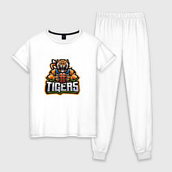 Пижама хлопковая женская Тигр баскетболист, цвет: белый