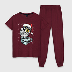 Пижама хлопковая женская X-mas Owl, цвет: меланж-бордовый