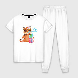 Пижама хлопковая женская Тигренок релакс 2022, цвет: белый