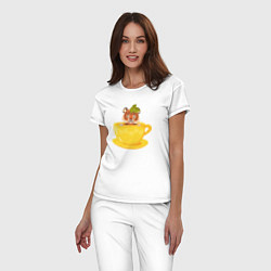 Пижама хлопковая женская Тигренок в чашке чая, цвет: белый — фото 2