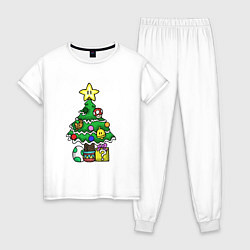 Пижама хлопковая женская Ёлочные игрушки 2022, цвет: белый