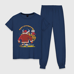 Пижама хлопковая женская Merry Christmas Run, цвет: тёмно-синий