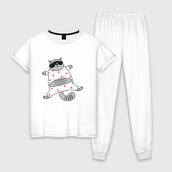 Пижама хлопковая женская Кот в пижаме, цвет: белый