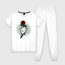Пижама хлопковая женская Роза в руках, цвет: белый