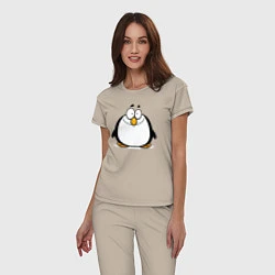 Пижама хлопковая женская Глазастый пингвин, цвет: миндальный — фото 2