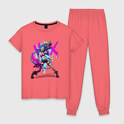 Пижама хлопковая женская LOL JINX БРЫЗГИ КРАСОК, цвет: коралловый