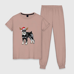 Пижама хлопковая женская New Year - Dog, цвет: пыльно-розовый