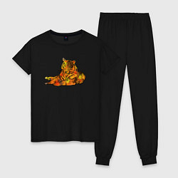 Пижама хлопковая женская Акварельный тигр 2022, цвет: черный