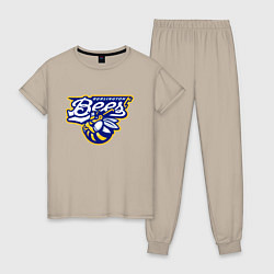 Пижама хлопковая женская Burlington Bees - baseball team, цвет: миндальный