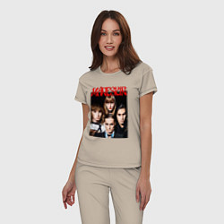 Пижама хлопковая женская MANESKIN POSTER СОСТАВ, цвет: миндальный — фото 2