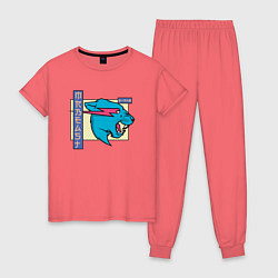 Пижама хлопковая женская Mr Beast Japan Coton, цвет: коралловый