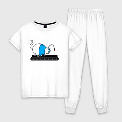 Пижама хлопковая женская Котик-спортик, цвет: белый
