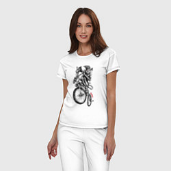 Пижама хлопковая женская Skeleton on a cool bike, цвет: белый — фото 2