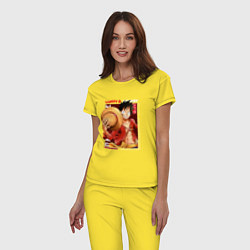 Пижама хлопковая женская Ван-Пис One Piece, Луффи Мугивара, цвет: желтый — фото 2