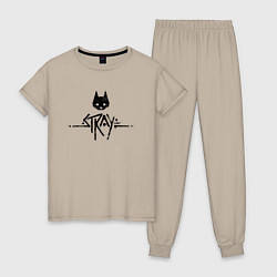Пижама хлопковая женская Stray: Black Logo, цвет: миндальный