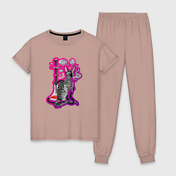 Пижама хлопковая женская Кот кальянщик, цвет: пыльно-розовый