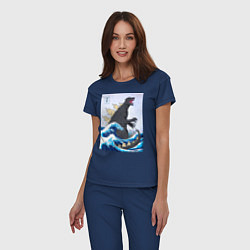 Пижама хлопковая женская Godzilla in The Waves Eastern, цвет: тёмно-синий — фото 2