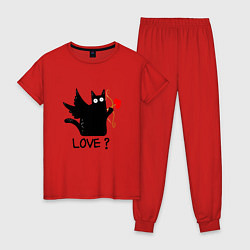 Пижама хлопковая женская LOVE CAT WHAT cat, цвет: красный