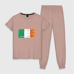 Пижама хлопковая женская Флаг Ирландии, цвет: пыльно-розовый