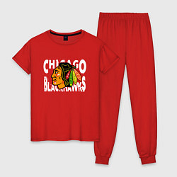 Пижама хлопковая женская Чикаго Блэкхокс, Chicago Blackhawks, цвет: красный