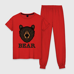 Пижама хлопковая женская Пиксельный медведь, цвет: красный