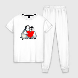 Пижама хлопковая женская Милые Влюбленные Пингвины, цвет: белый