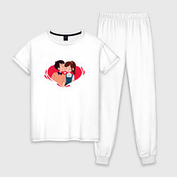 Пижама хлопковая женская Целующаяся Пара Сердца, цвет: белый