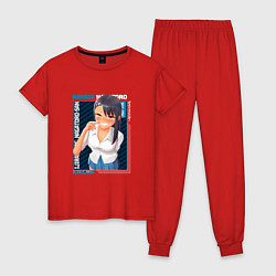 Пижама хлопковая женская Не издевайся, Нагаторо, Хаясэ Нагаторо, цвет: красный