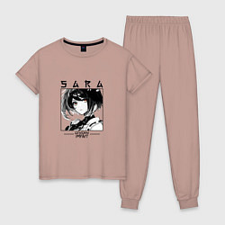 Пижама хлопковая женская Сара Кудзе, Genshin Impact, цвет: пыльно-розовый