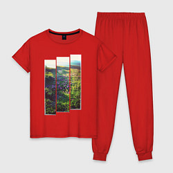 Пижама хлопковая женская Тропа с цветами к морю, цвет: красный