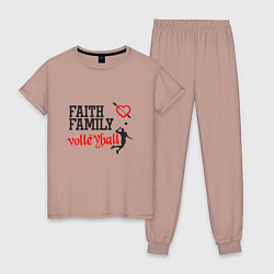 Пижама хлопковая женская Faith Family Volleyball, цвет: пыльно-розовый