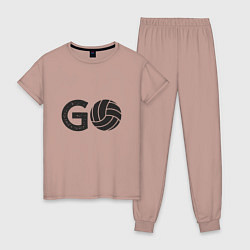 Пижама хлопковая женская Go Volleyball, цвет: пыльно-розовый