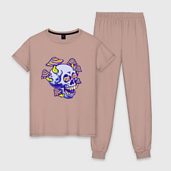 Пижама хлопковая женская Mushrooms & Skull, цвет: пыльно-розовый